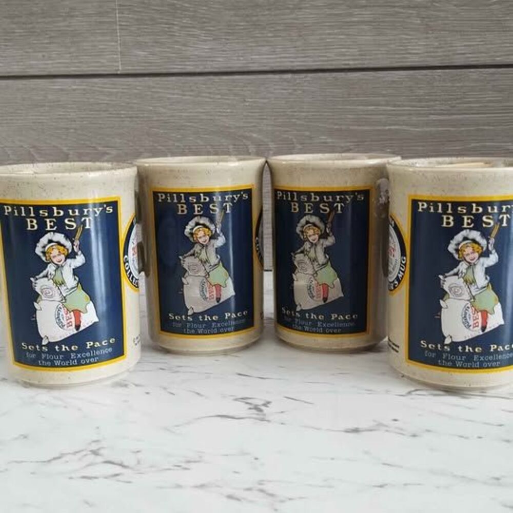 Vintage Pillsbury's Best "Sets the Pace" Collector's Coffee Mug Set of 4
